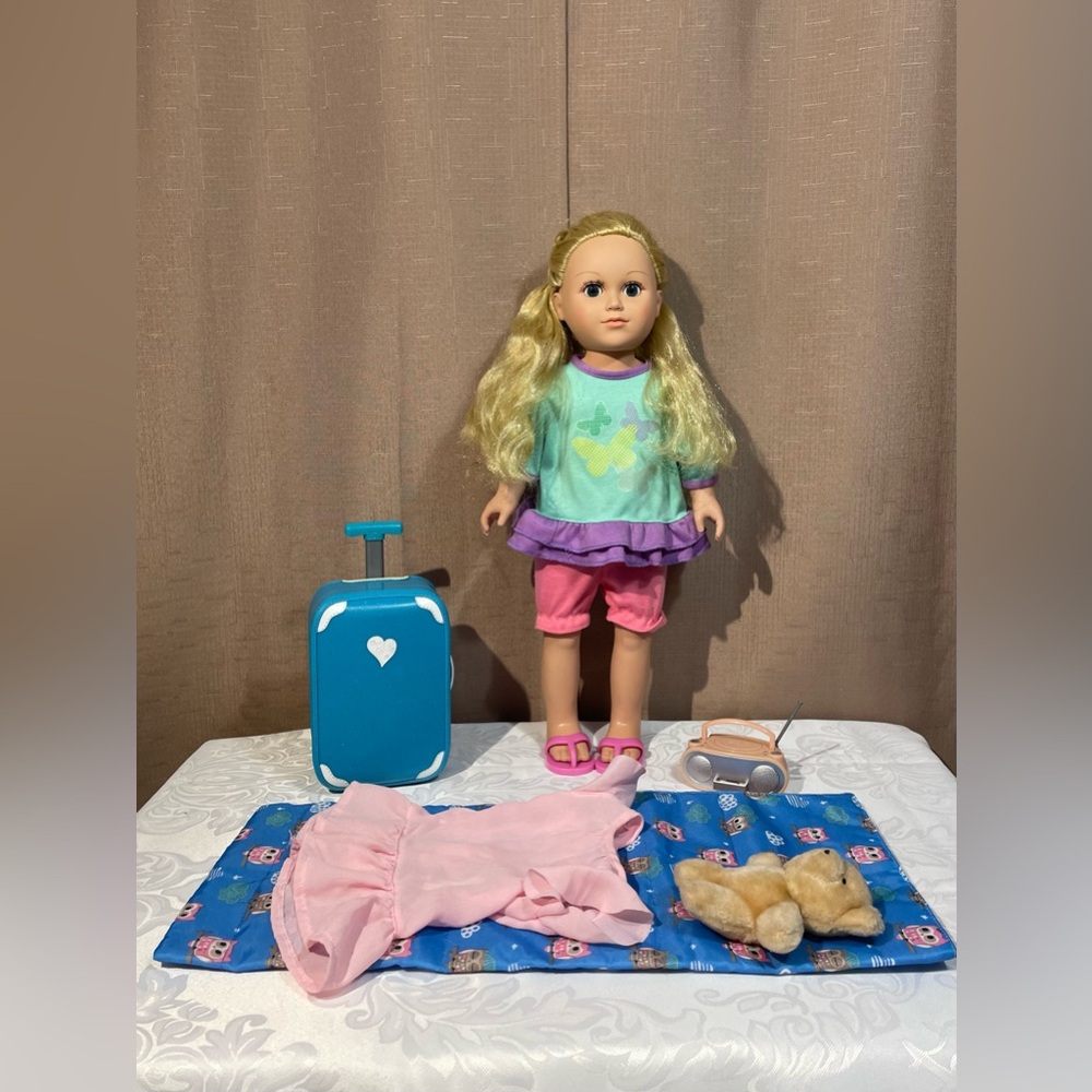 My Life As Traveling 18” Posable Blonde Hair & Blue Eyes Doll Playset GUC
